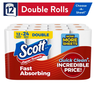 Scott Paper Towels, Choose-A-Sheet, 12 Double Rolls