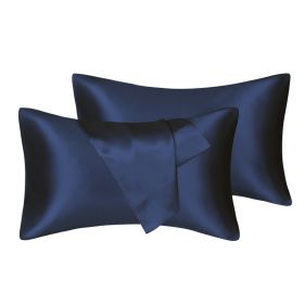 75D Satin Artificial Silk Pillowcase (Option: Navy Blue-Queen 20X30in-1Pairs)