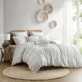 King Cal King Cotton Printed Duvet Cover Set With Chenille (Option: Multicolor)