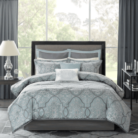 12 Piece Comforter Set With Cotton Bed Sheets Blue Queen (Color: Blue)